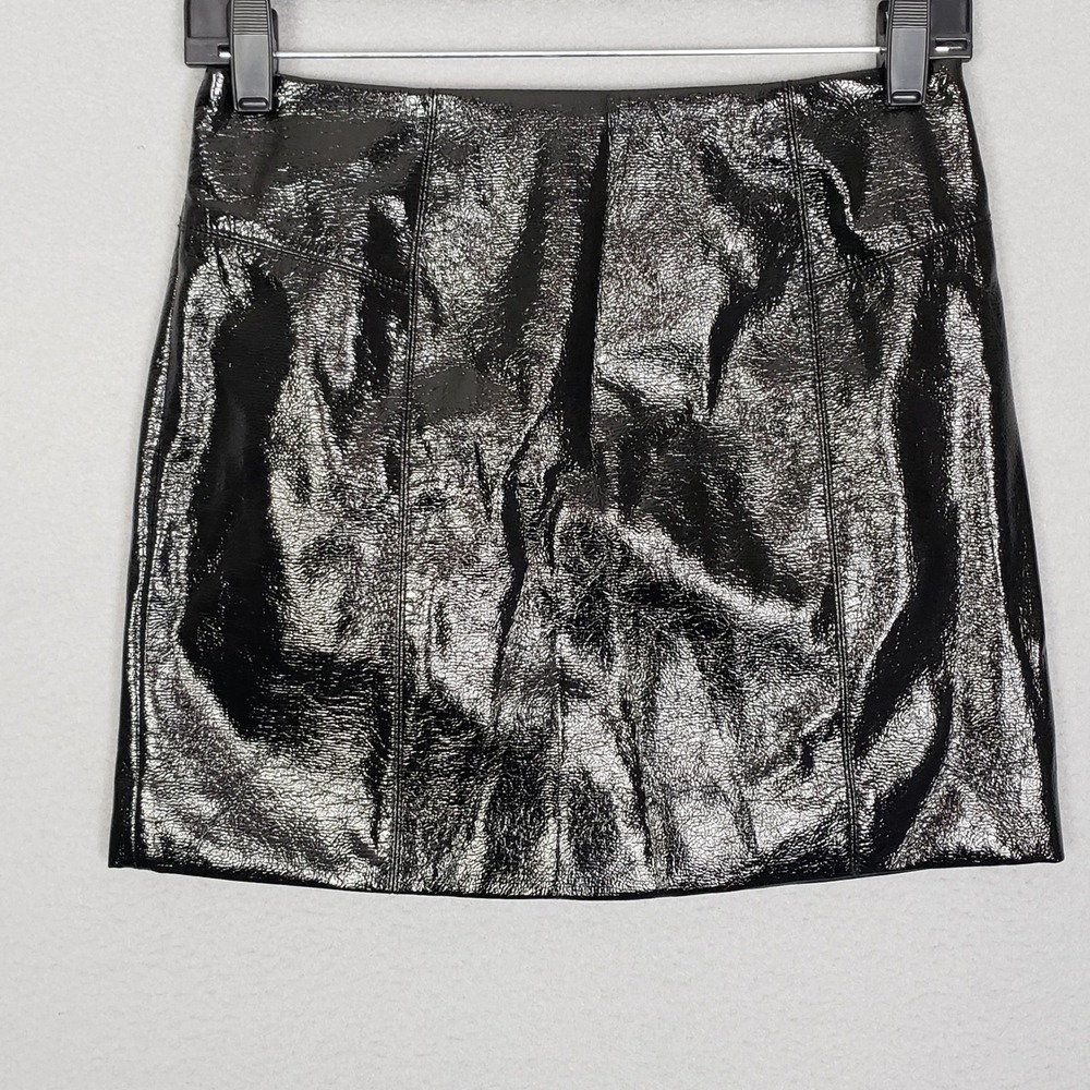 Leather Look Mini‎ Skirt Black Glossy Whimsigoth Going Out Indie Sleaze Size 2